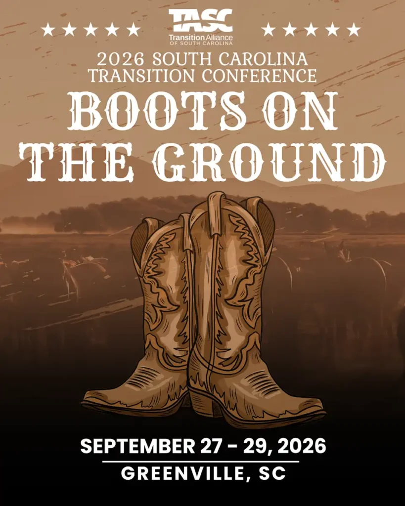 Flyer for the 2026 Conference showing an illustration of cowboy boots to exemplify the theme of "Boots on the Ground". Shows the dates of Sept 27-29, 2026 and the location in Greenville, SC.